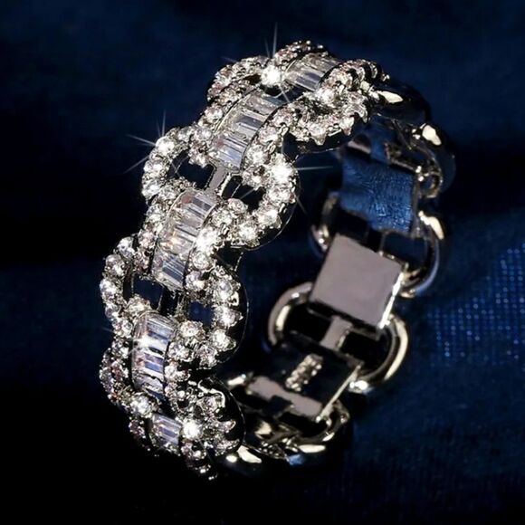 925 Sterling Silver Clear White Diamond Ring - Women's Jewelry